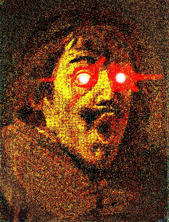 Overprocessed meme image with intentionally degraded visual quality.