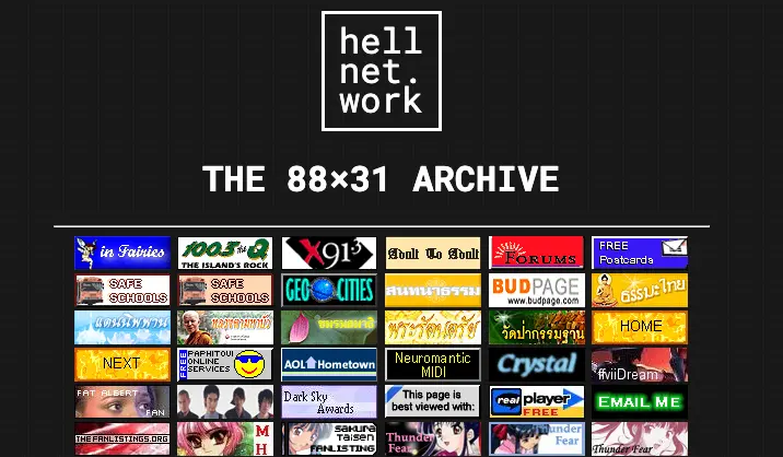 Collage of 88x31 web badges from early-web archives.